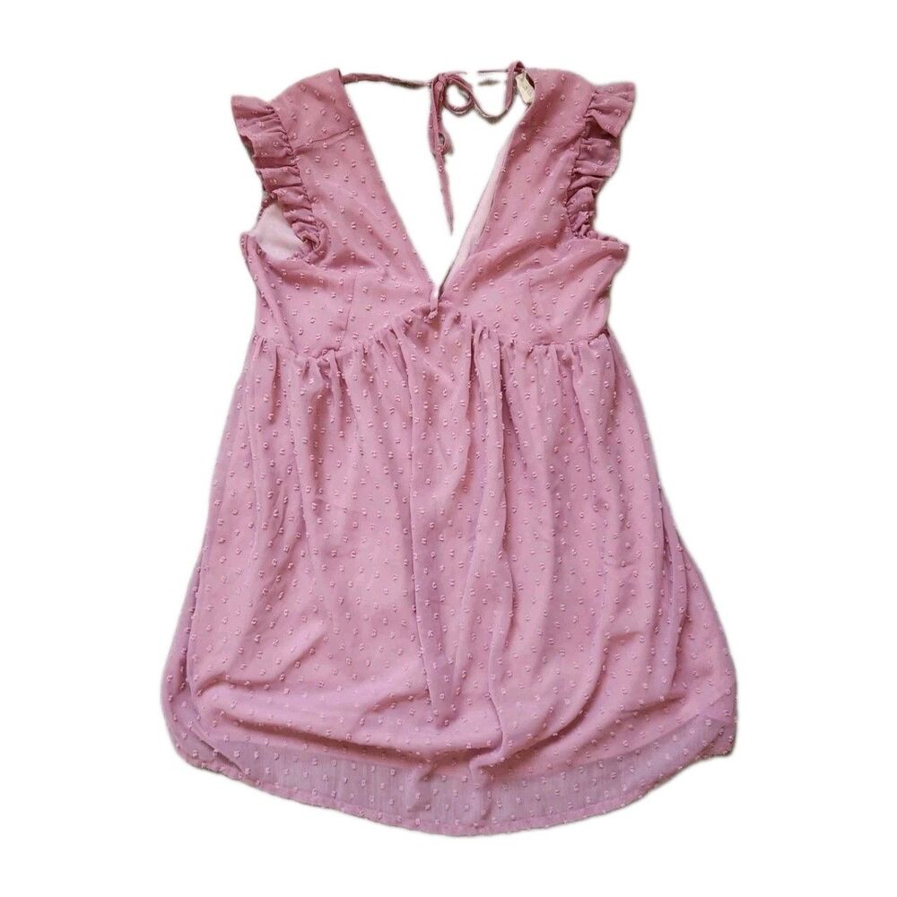 Altar'd State Pink Chiffon Babydoll Mini Dress V Neck Flutter Sleeve Women S EUC